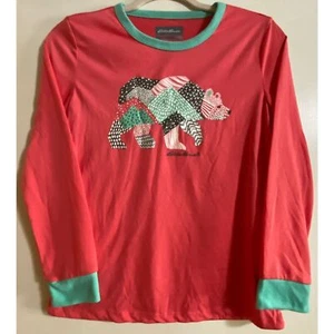 Eddie Bauer Pink and Green Long Sleeve Polar Bear Pajama Shirt Sz Youth Large - Picture 1 of 4