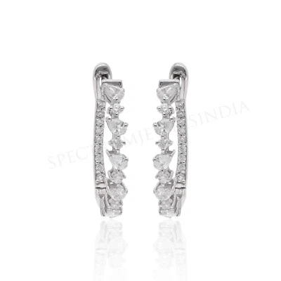 0.77 Ct Lab Grown CVD Diamond Hoop Earrings 14k White Solid Gold Birthday Gift - Image 1 of 4