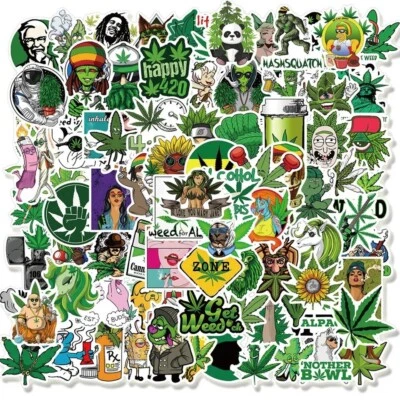 Fun Stickers Leave Style 50pk Mixed Smoking Funny Green Stickers FREE SHIPPING - Image 1 of 4