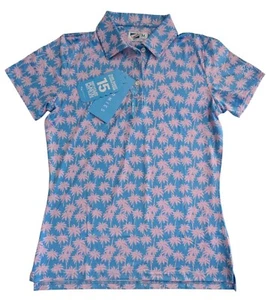 Bermies Women's Performance Polo Tropical Palm Trees Cyan Blue Magenta Pink - Imagen 1 de 10