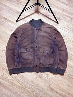Gimo's Brown Suede Leather Bomber Jacket Men's Size L - Image 1 of 4