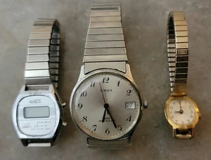 Lot of 3 Vintage Watches Timex and Quintel 2 Men's 1 Woman's Flex Not Working - Picture 1 of 10