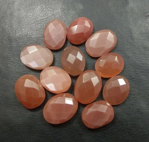 41.05 Ct Natural Peach Moonstone Oval Briolette Faceted Lot 12Pcs Loose Gemstone - Picture 1 of 6