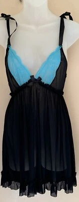 HOT KISS Babydoll Para Mujer GRANDE Negro/Azul Correas Ajustables Sexy Elastizadas Negligee Malla Foto 1 de 4