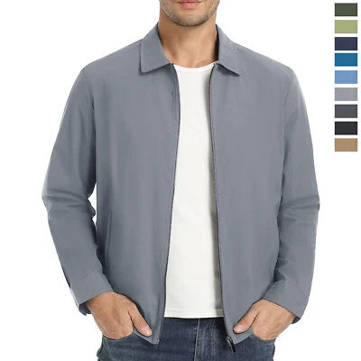 Men's Lightweight Jackets Casual Laydown Collar Jacket Full-Zip Spring Golf Coat - Image 1 of 4