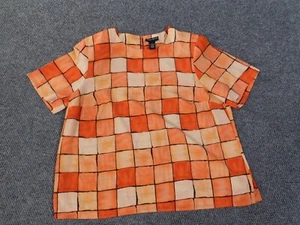 Maggie barnes 1X Top orange pullover plaid womens geometric polyester - Picture 1 of 10