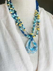 Gran Regalo Collar de Cuentas Colgante Boho de Vidrio Estilo Murano - Imagen 1 de 6