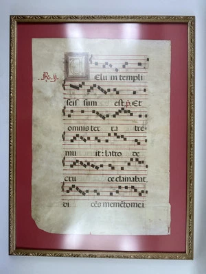 Circa 1600's Framed Vellum Antiphonal Illuminated Manuscript- Double Sided - Image 1 of 4