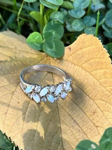 Feueropal Wasserfall Edelstein Sterling Silber Bandring Schmuck 925 Stempel Gr. 6 - Bild 1 von 9