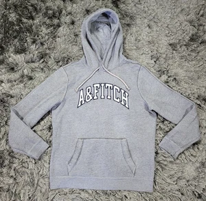 A&F Abercrombie & Fitch Hoodie Herren Large grau Fleece gefüttert Baumwolle Pullover Logo - Bild 1 von 16