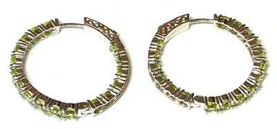 Sterling DK Green Peridot Push Button Release Hinged Hoop Earrings 34mm - Image 1 of 3