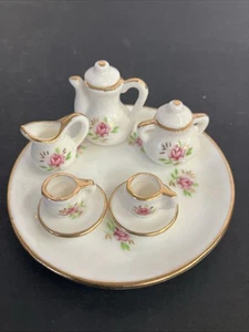Juego de té miniatura vintage para casa de juegos productos de precio de porcelana oro blanco rosa - Imagen 1 de 11