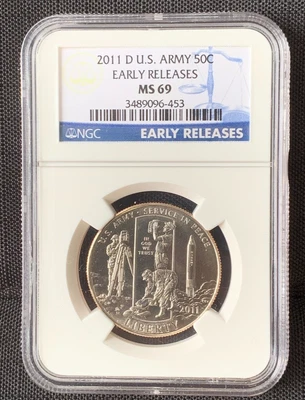 2011 D US Army Half Dollar NGC MS69 Early Release Commemorative Clad Coin 50C - Image 1 of 4