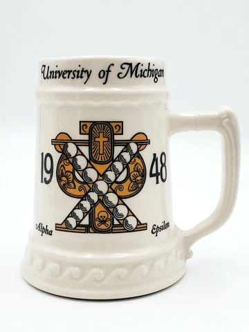 Vintage University of Michigan 1948  Beer Stein Mug Cup Balfour Ceramics Cover