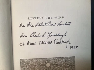 SIGNED Book Listen the Wind Anne & Charles A. Lindbergh to Albert Bond Lambert - Picture 1 of 24