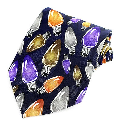 Christmas Bulbs Mens Necktie Holiday Neck Tie Tree Lights Blue Xmas Gift  - Image 1 of 3