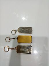 3 Vintage Charge Plate Gold Tinted Case Keychain Red purple Felt Inside