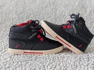 Nautica Size 9 Little Boys Boots Shoes Manchart Navy Red Zipper Lace High Top - Picture 1 of 16