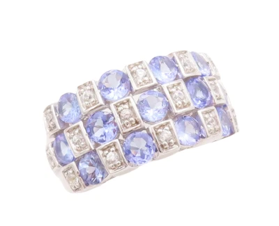 Anillo vintage de plata de ley 925 corte cuadrado tanzanita y zafiro talla 7,5 RG29432 Foto 1 de 4