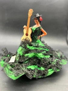 Bambola vintage Spagna Marin Chiclana Lola Montes ballerina di flamenco pizzo verde 12" - Foto 1 di 11