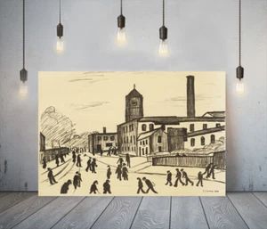 LOWRY STYLE A NORTHERN TOWN - GERAHMTER LEINWANDKUNST BILD PAPIERDRUCK - SCHWARZ - Bild 1 von 12