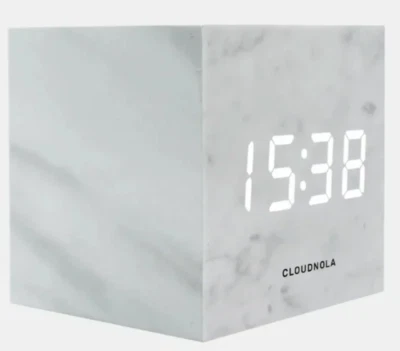 Cloudnola Block Clock LED Alarm Clock Temp Date White and Black Marble Design - Image 1 of 2