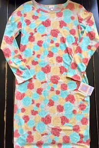 NWT M Lularoe ROSES Debbie Dress AQUA CORAL WHITE YELLOW Floral MOTHER’S DAY - Picture 1 of 4