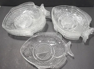 Fisch Teller Snack Dessert gepresst Klarglas Vintage Cocktail Garnelen Mittagessen - Bild 1 von 10