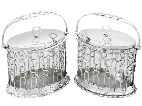 Antique Sterling Silver and Glass Serving Preserve Baskets Cover
