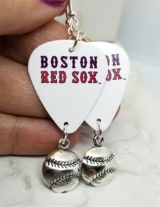 Boston Red Sox on White Guitar Picks with Baseball Charm Dangles - Picture 1 of 2