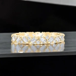 Banda de compromiso eternidad baguette oro amarillo de 18 quilates 3 mm 1,25 quilates diamante cultivado en laboratorio - Imagen 1 de 8