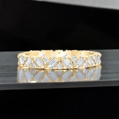 18K Gold Engagement Eternity Band 1.25 Ct Baguette Lab Grown Diamond Yellow 3 mm - Image 1 of 4