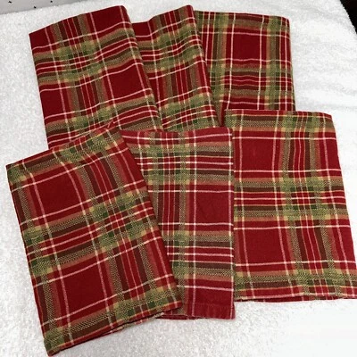 PARK DESIGNS Napkins Red Green PLAID 100% COTTON 16" x 16" SET OF 6 Used Once - Image 1 of 4