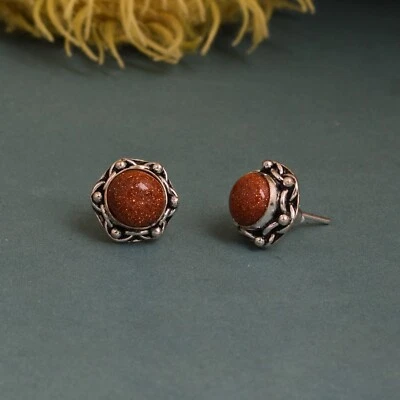 Aretes redondos enchapados en plata Sunstone para mujer Foto 1 de 3