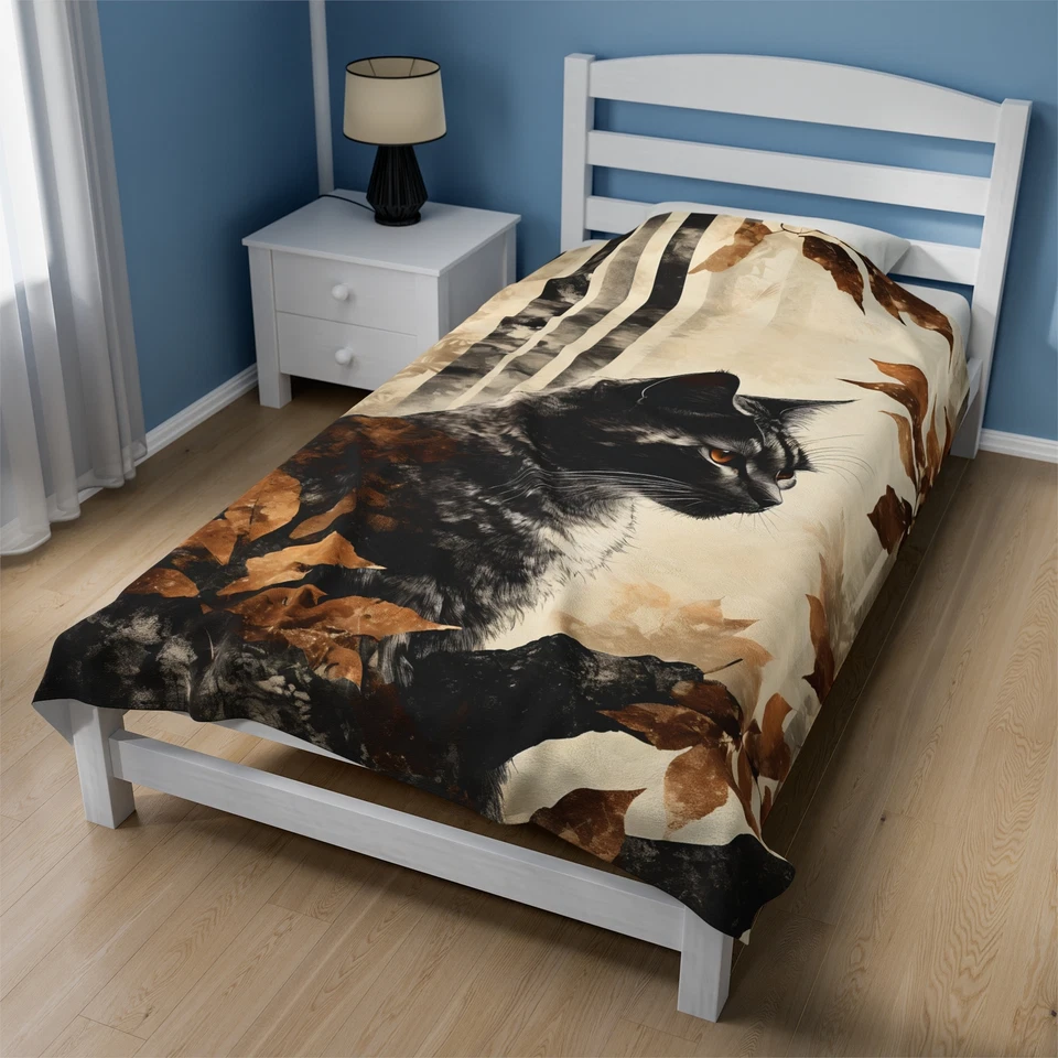 Black Cat - Plush Blanket, Cat Lover Gift, Unique Cat Art, Cozy Throw - Image 1 of 1