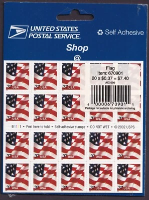 Scott #3635a Waving Flag Booklet of 20 Stamps - Sealed Blue - Image 1 of 3