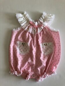Adorable...Vintage Handstand Baby Girls Pink Rose bud Bubble Romper size 12 mo.