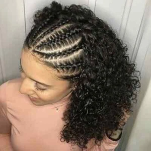 Parrucca riccia triangolo senza nodi scatola parrucche intrecciate per donna parrucca mezza intrecciata davanti - Foto 1 di 10