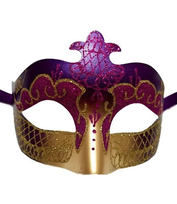 Purple Gold Scroll Venetian Mardi Gras Masquerade Prom Dance Mask - Image 1 of 2