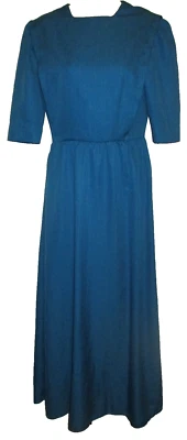 Amish Mennonite Tall Modest Cape Dress 36Bx27Wx53.5L Striped Blue Handmade Plain - Image 1 of 4