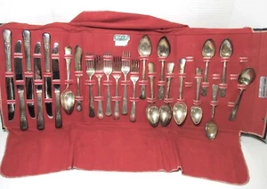 VINTAGE ROGERS ONIDA SILVERPLATE 24 PIECE FLATWARE SET "DEBONAIR"+ FOLDING CASE - Picture 1 of 2