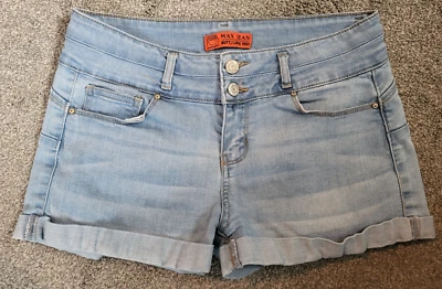 Pantalones cortos de jean de cera para mujer con puños ligeros desteñidos elásticos talla M (31 W) Foto 1 de 3