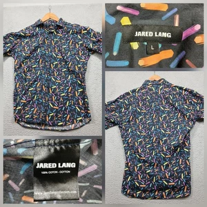 Jared Lang Men's Button Down Shirt L Black Colorful Geometric Print Cotton - Picture 1 of 8