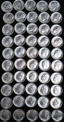 ROLLO ORIGINAL (50) DE MONEDAS DE DIEZ CENTAVOS ROOSEVELT DE PLATA 1960 EE. UU. ELECCIÓN ESTADO COMO NUEVAS Foto 1 de 2