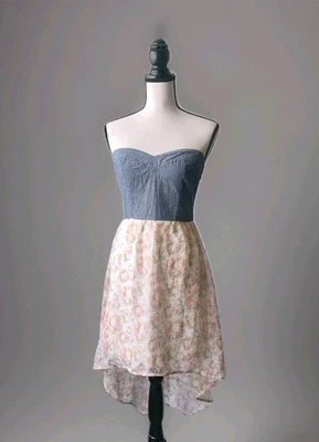 Delia's Hi Lo Spring Summer Dress Chambray Chiffon Floral Rose Size L Juniors - Image 1 of 4