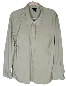 Lane Bryant Size 22/24 Sage Green Button Down Long Sleeve Blouse Top Quick Dry - Picture 1 of 7