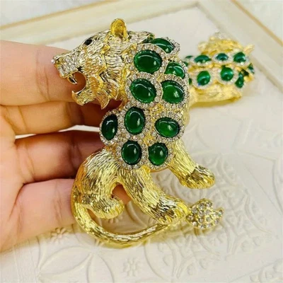 GRANDE Broche León Retro Zodiaco Leo Pin Oro Cristal Animal Verano Joyería Regalo Foto 1 de 4
