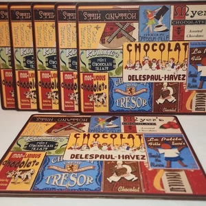 Pottery Barn Set of 6 Chocolate Hard Cork Back Placemats Delespaul Chocolat NWT - Picture 1 of 12