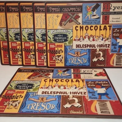 Pottery Barn Set of 6 Chocolate Hard Cork Back Placemats Delespaul Chocolat NWT - Image 1 of 4