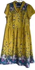 ModCloth Yellow Blue Roses Floral Lively Identity Mod Housewife A-Line Dress 1X - Picture 1 of 7